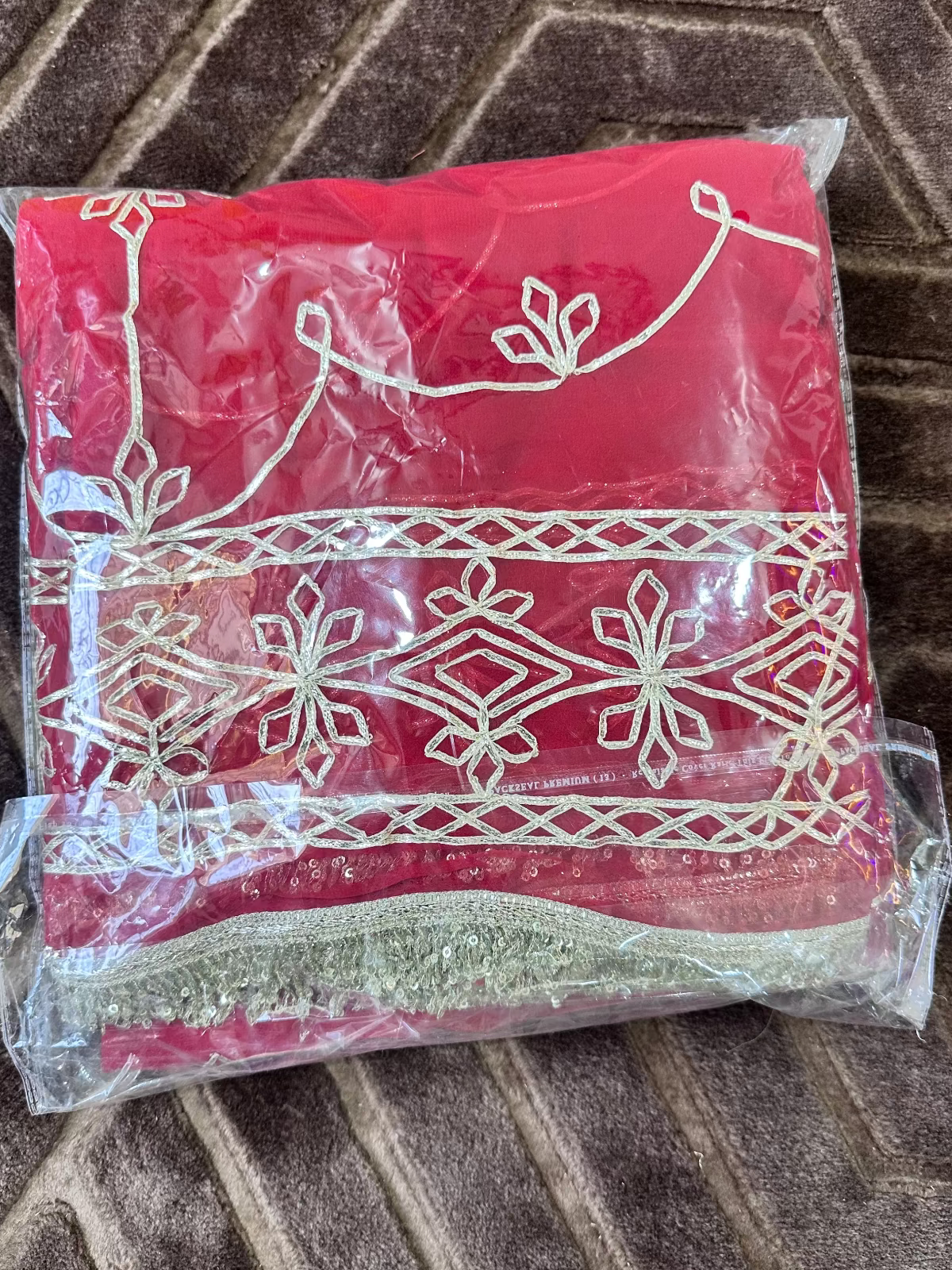 Georgette Gota Patti Work Saree with Blouse | Free Size | 5.5 Meter Length | Red (Maroon Shade)