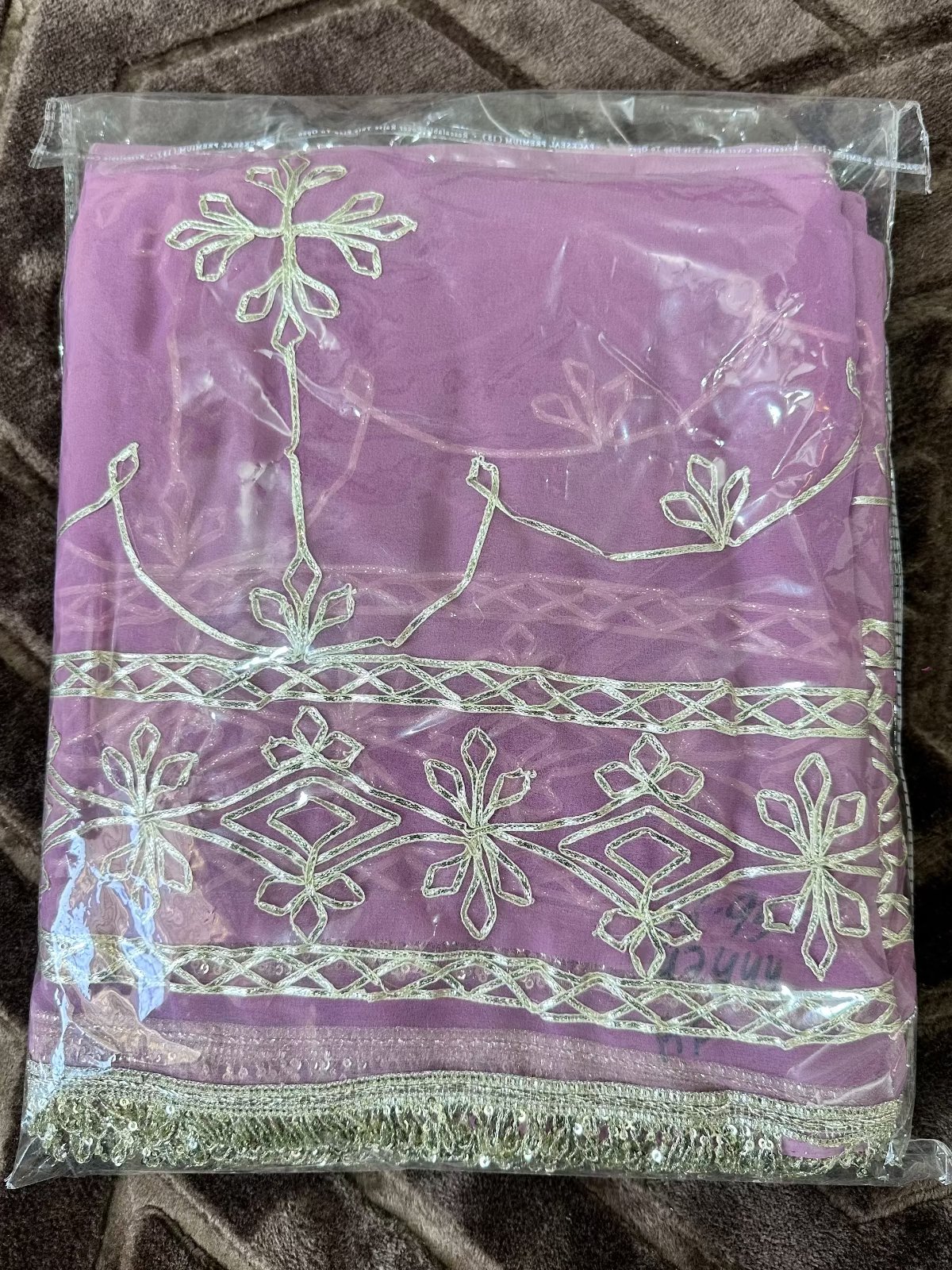 Georgette Gota Patti Work Saree with Blouse | Free Size | 5.5 Meter Length | Light Purple