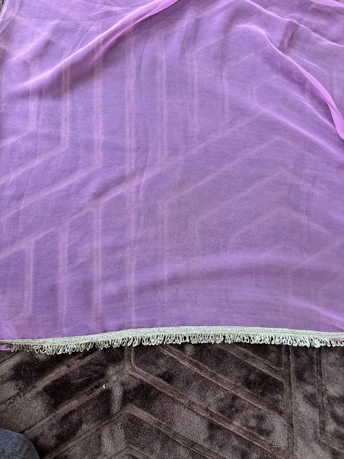 Georgette Gota Patti Work Saree with Blouse | Free Size | 5.5 Meter Length | Light Purple